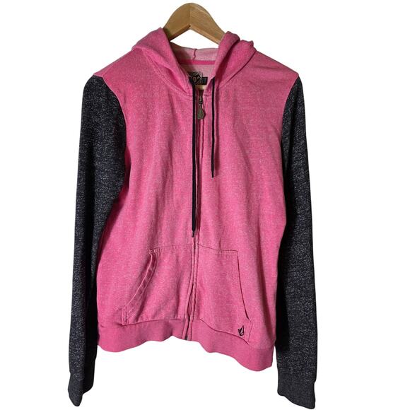 VOLCOM Youth Pink Black Soft Full Zip Hoodie Skater Casual Youth SZ M (12) - Picture 1 of 10